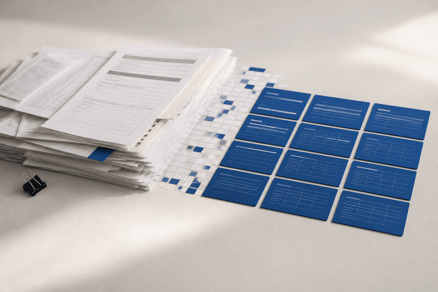 Anonymous paperwork beside organized structured records